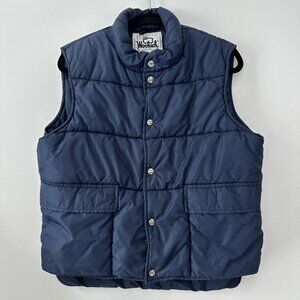 Woolrich 70’s Down Puffer Vest Men’s Blue Snap Close Size M  Vintage See Notes